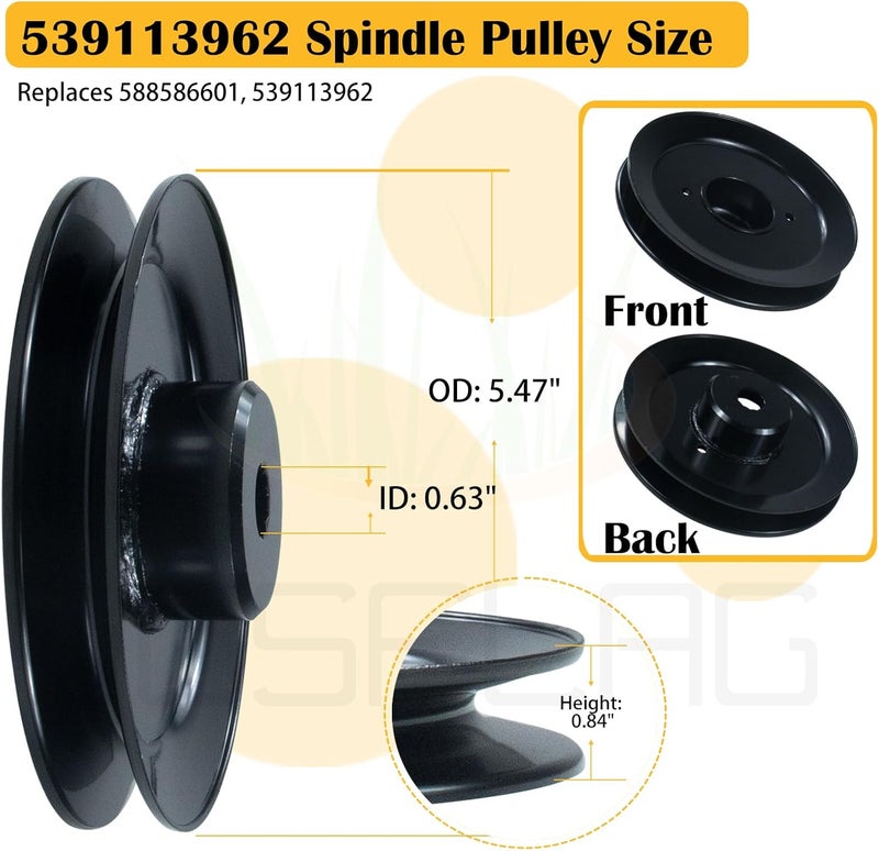 BOSFLAG 2 Pack Pre-Greased 587125201 Spindle with 588586601, 539113962 Pulley Replaces Husqvarna 532174356, 539107515, 532174358, Craftsman 174356, 174358 for Husqvarna Z246, RZ4623, RZ5424 Tractors - Image 3